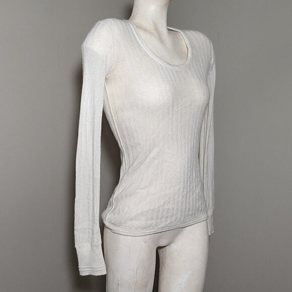 RAG & BONE Estelle Herringbone Cashmere Scoop-Neck Sweater Ivory XS - Picture 3 of 6